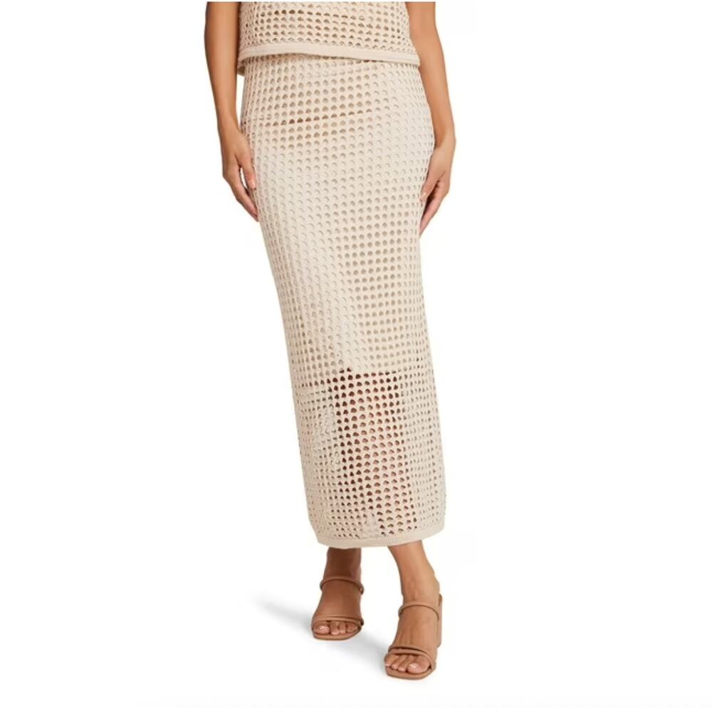 Steve Madden Crochet Midi Skirt Natural Beige Lined Elastic Waist Size XXL
